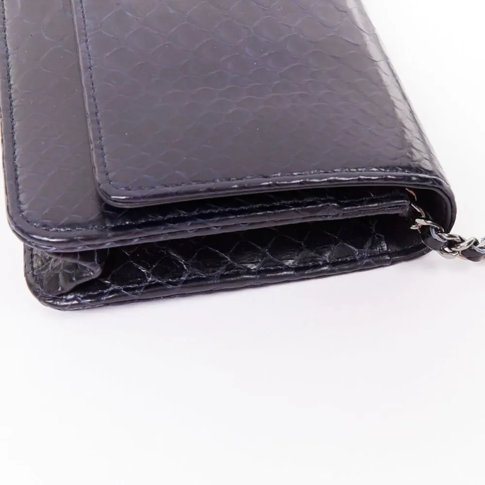 CHANEL Timeless Classic Flap Wallet on Chain navy scaled leather crossbody bag